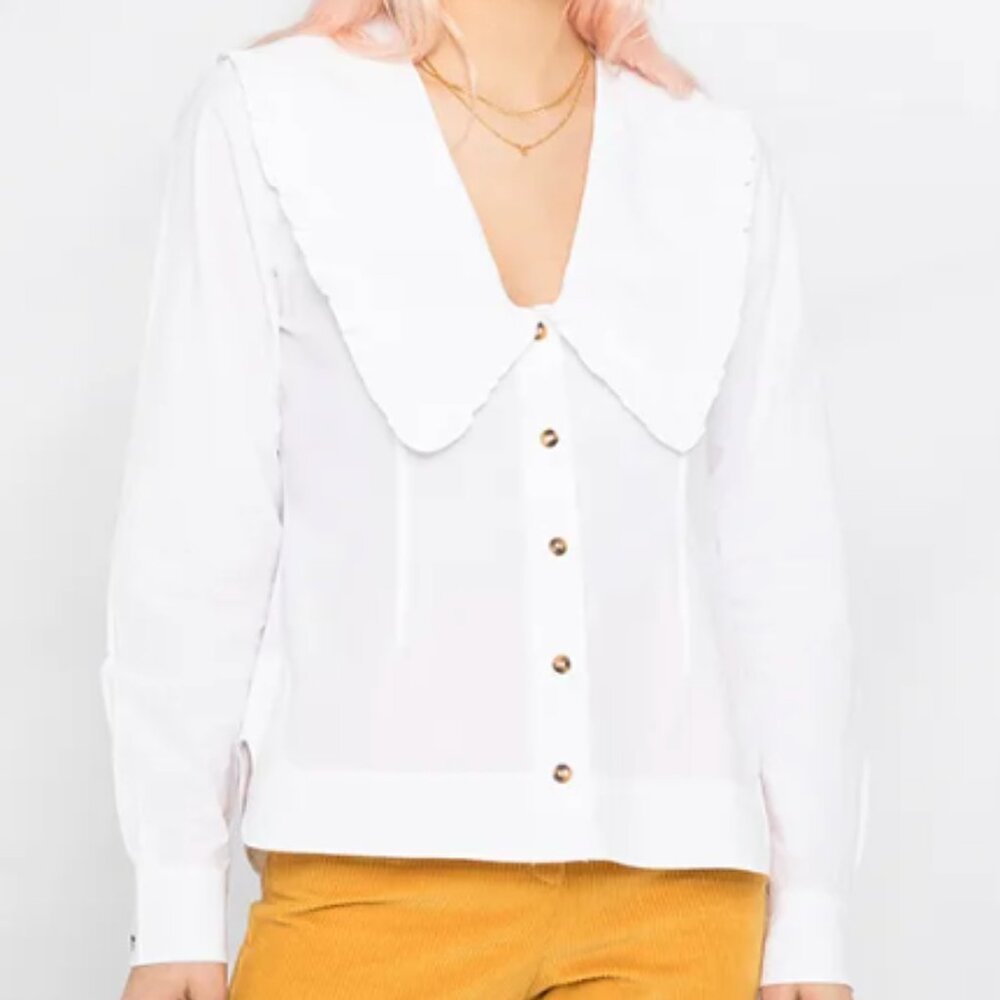 Ganni Ivory Ruffled Collar Shirt - EU 40